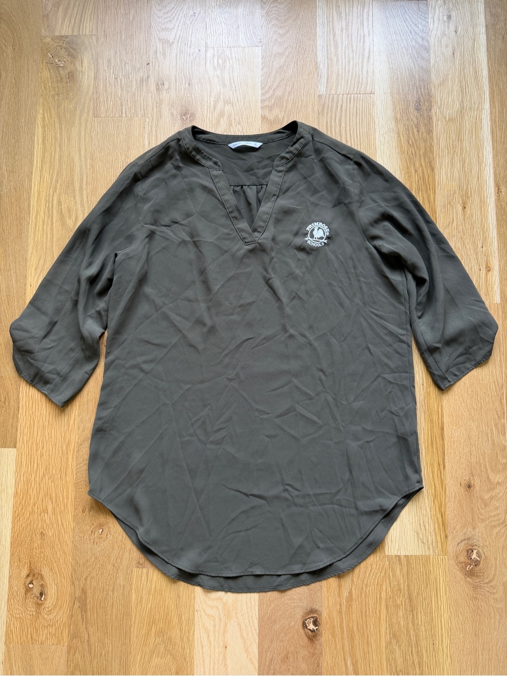 Primrose School Staff Port Authority Olive V-Neck Long Sleeve Shirt - Size M